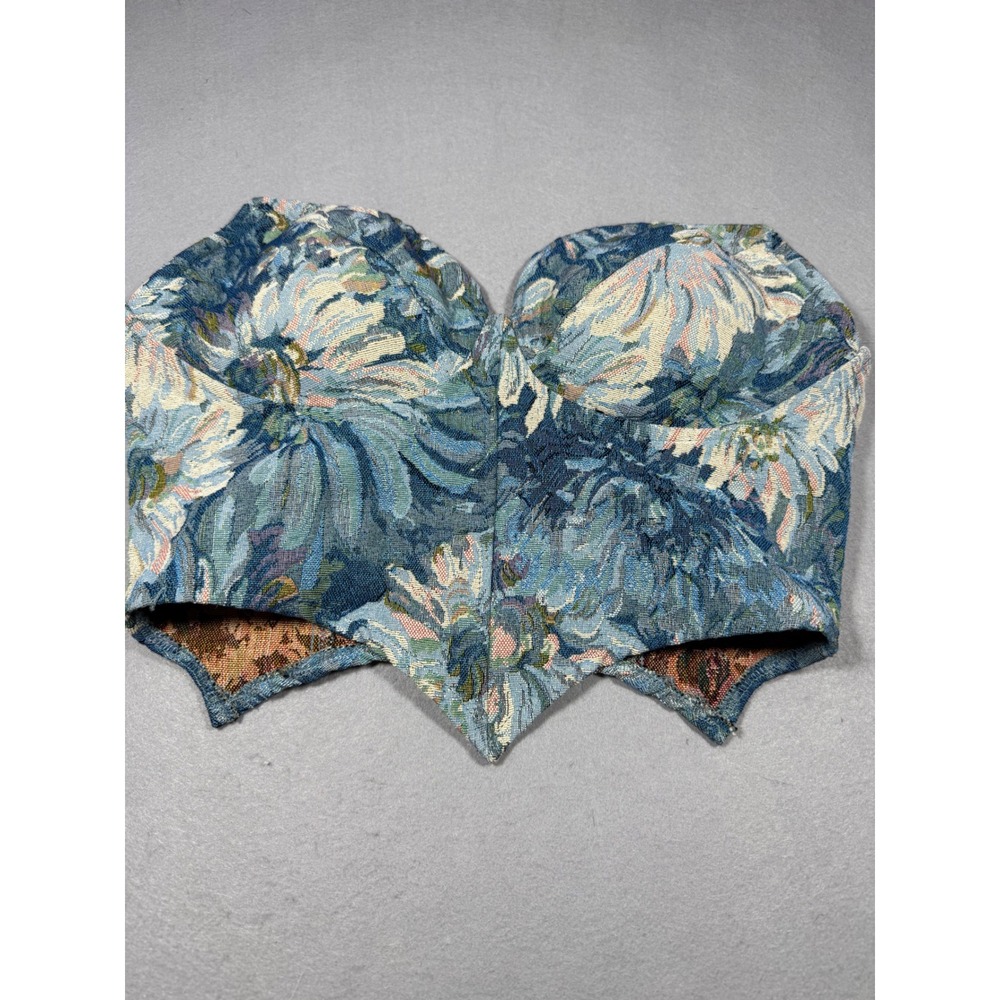 Regencycore Ren Faire Floral Tapestry Cottagecore Corset Blue Jacquard Bustier S